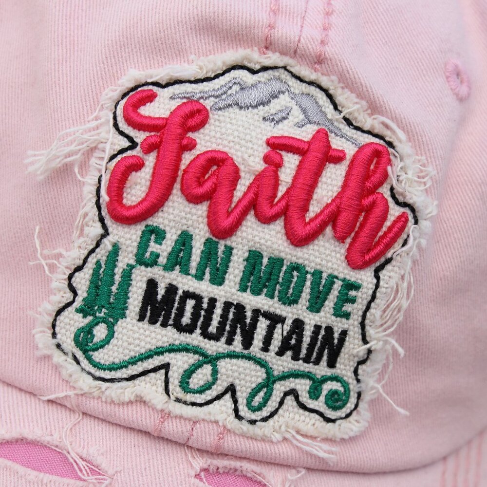 4350 District Distressed Light Pink Faith Can Move Mountain Women Cotton Cap Hat